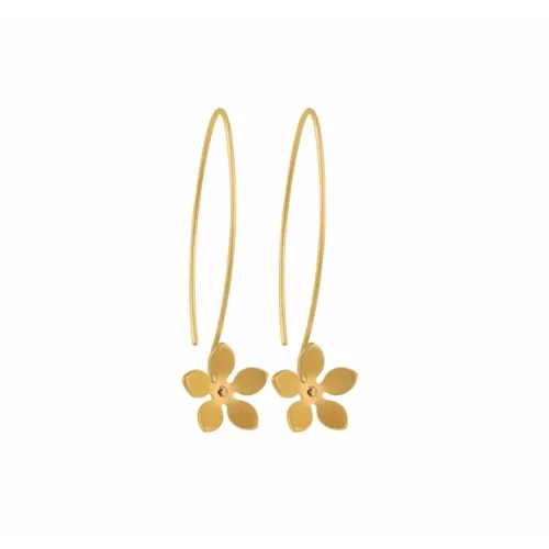 Large Five Petal Flower Tan Hook Drop Earrings